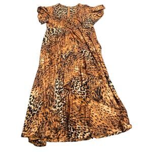 XPlusWear Leopard V-Neck Short Sleeve Maxi Dresses, Size XL